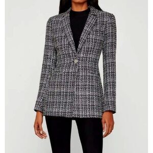 bcbg maxazria Black White Silver Metallic Tweed Long Sleeve Blazer Jacket Small